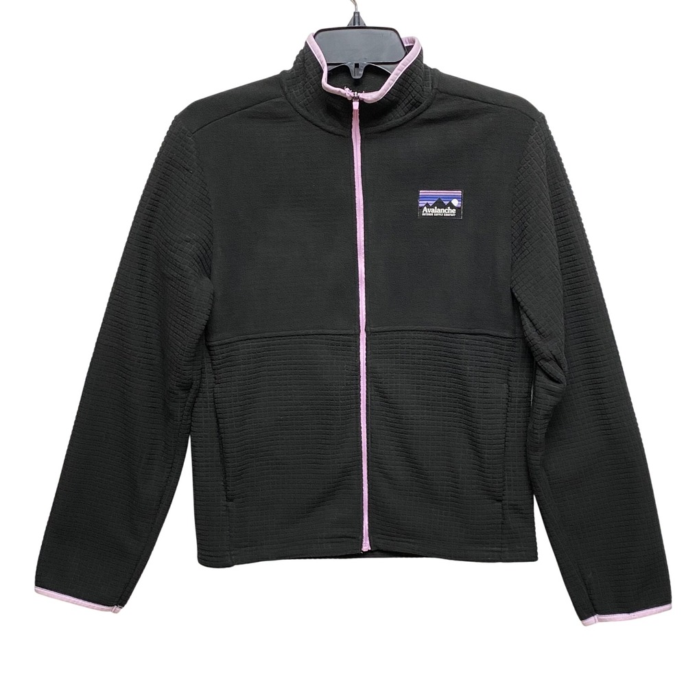 Avalanche Kids Black Textured Fleece Zip Up Jacket Lilac Trim Size L 14‎ 16 NWT